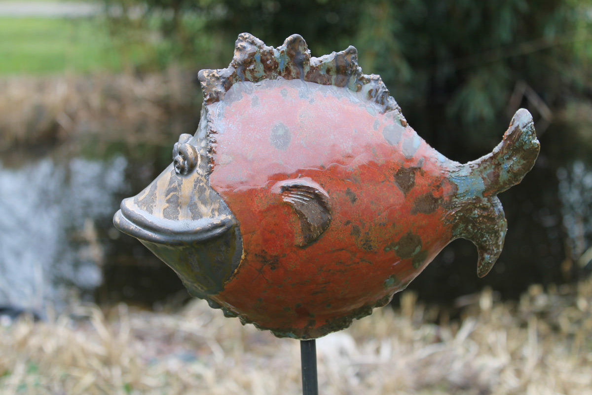 Stoneware Garden Sculpture ’Red Fish’